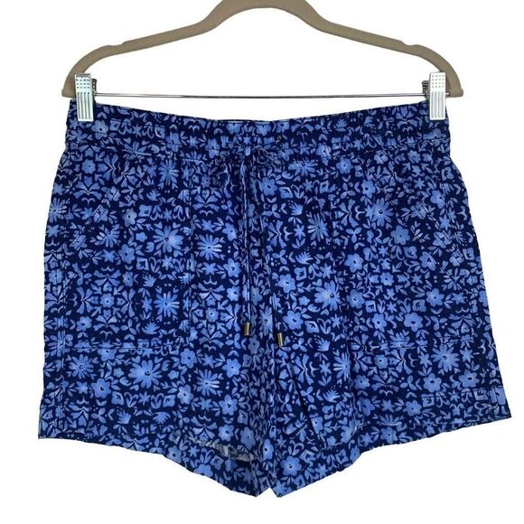 St. John's Bay Linen Blue Mid Rise Floral Print Shorts Size M New - Picture 1 of 7
